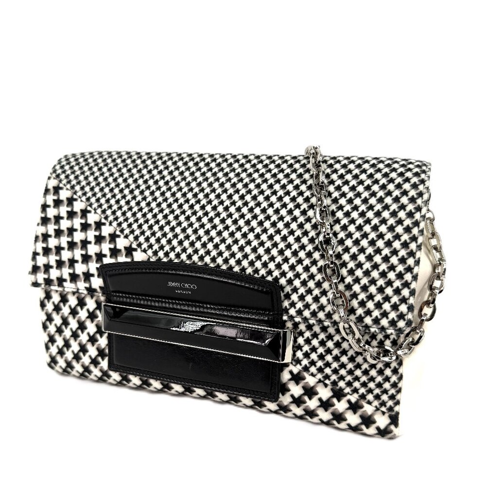 Jimmy Choo Carolina Houndstooth Oversized Clutch Latte/Blk
